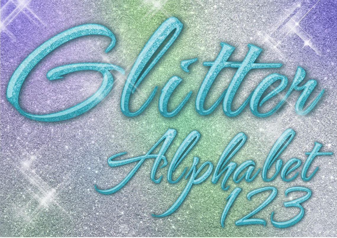 Glitter Light Blue Font Sparkle Clipart Abc Alphabet Numbers Etsy