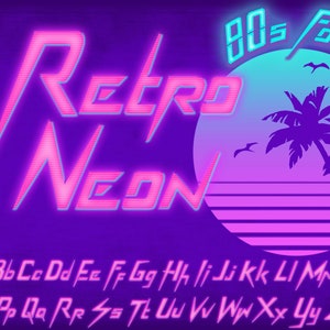 Neon pink glow futuristic PNG 80s retro lamp clipart abc alphabet font letters clip art digital download logo text effect scrapbooking
