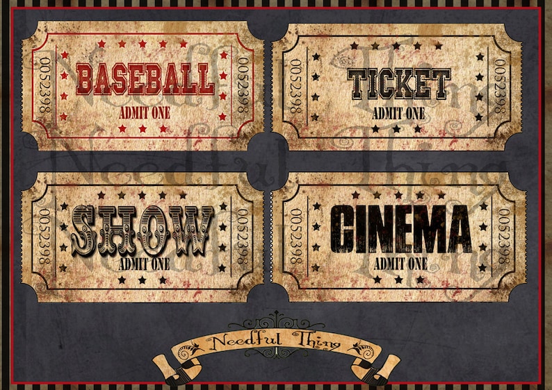 DIGITAL Vintage old paper tags cinema ticket sport show sheet grunge shabby present invitation coupon cards graphics scrapbooking T2