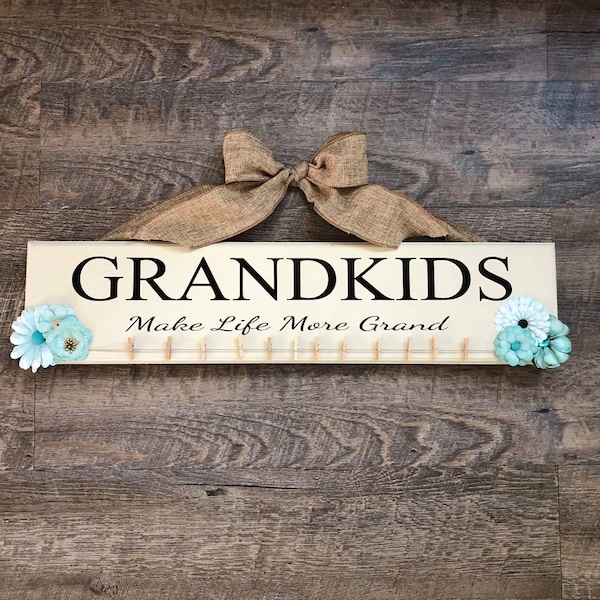 Grandkids make life grand, photo holder, pregnancy announcement, grandma gifts, from grandkid, picture display, Mothers Day Gift