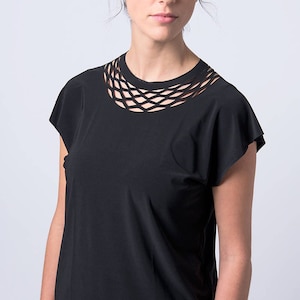 Black Top, Designer shirt, Fashion Shirt, Black t shirt, Casual Shirt, Black Shirt, Women Shirt, Gift for Her,Comfortable Shirt,Cutout Shirt image 1