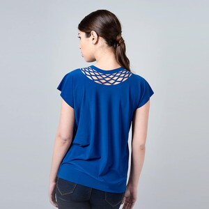 Blue Top, Blue Blouse, Women Blouse, Blue Shirt, Womens Geometric Shirt, Cut Out Shirt, Minimalist Shirt, Casual Boho Shirt, Summer Shirt image 1