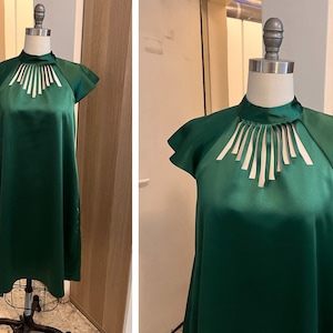 Green Evening Gown, Green Evening Dress, Collar Dress, Emerald Green Dress with Pockets, Green Bridesmaid Dress, Green Dress with Sleeves