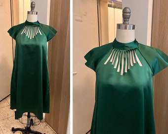 Green Evening Gown, Green Evening Dress, Collar Dress, Emerald Green Dress with Pockets, Green Bridesmaid Dress, Green Dress with Sleeves