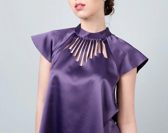 Glam Party Top, Metallic Top, Purple Top, Metallic Clothing, Party Blouse, Evening Blouse, Metallic shirt, Cocktail party, Purple Shirt