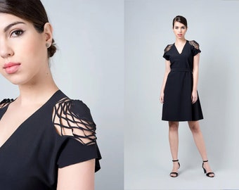 Black Party Dress, Black Cocktail Dress, Short Sleeve Dress, Cut Out Dress, Summer Dress, Midi Dress, Little Black Dress, Black Prom Dress