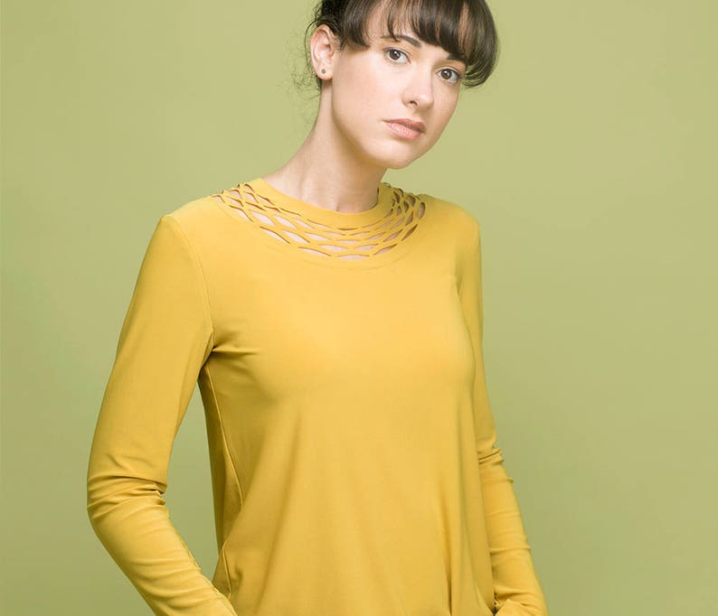 Winter Top Yellow Blouse Yellow Top Mustard Yellow Shirt Womens Long Sleeve Top Womens Blouses Womens Mustard Top Long Sleeve Tunic