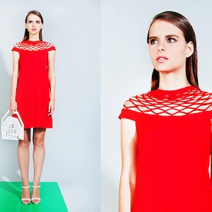 Red Dress, Cutout Dress, Red Women&#39;s Dress, Red Day Dress, Red Bridesmaid, Red Party Dress, Red Prom Dress, Short Sleeve Dress