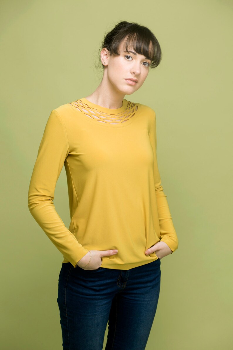 Winter Top Yellow Blouse Yellow Top Mustard Yellow Shirt Womens Long Sleeve Top Womens Blouses Womens Mustard Top Long Sleeve Tunic