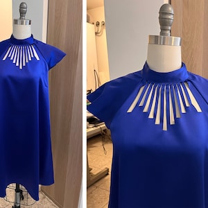 Blue Collar Dress, Blue Dress with Pockets, Blue Bridesmaid Dress, Blue Womens Wear, Royal Blue Dress, Blue Elegant Dress, Blue Cutout Dress