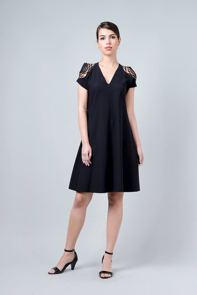 Black Party Dress, Black Cocktail Dress, Short Sleeve Dress, Cut Out Dress, Summer Dress, Midi Dress, Little Black Dress, Black Prom Dress image 6