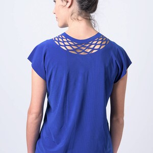 Blue Top, Blue Blouse, Women Blouse, Blue Shirt, Womens Geometric Shirt, Cut Out Shirt, Minimalist Shirt, Casual Boho Shirt, Summer Shirt image 7