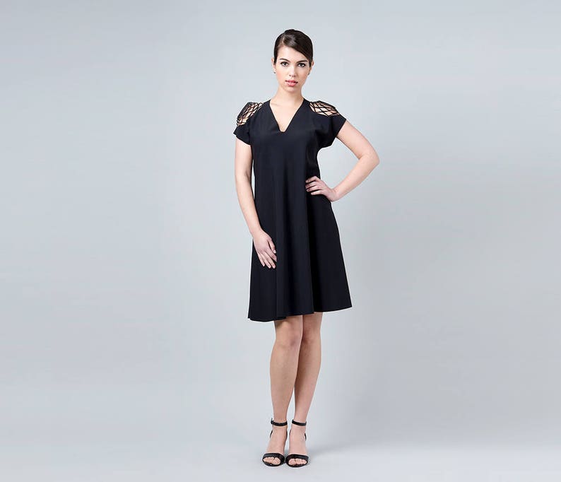 Black Party Dress, Black Cocktail Dress, Short Sleeve Dress, Cut Out Dress, Summer Dress, Midi Dress, Little Black Dress, Black Prom Dress image 2