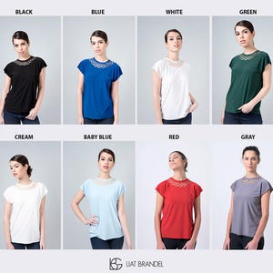 Blue Top, Blue Blouse, Women Blouse, Blue Shirt, Womens Geometric Shirt, Cut Out Shirt, Minimalist Shirt, Casual Boho Shirt, Summer Shirt image 9