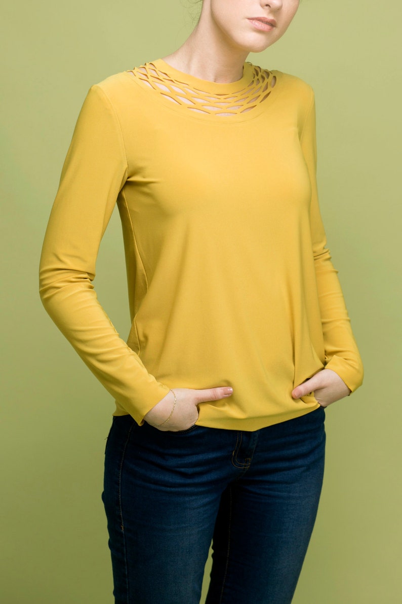 Winter Top Yellow Blouse Yellow Top Mustard Yellow Shirt Womens Long Sleeve Top Womens Blouses Womens Mustard Top Long Sleeve Tunic
