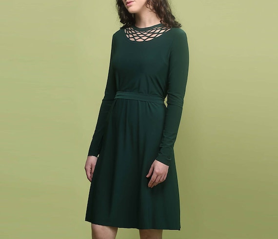 dark green modest dress