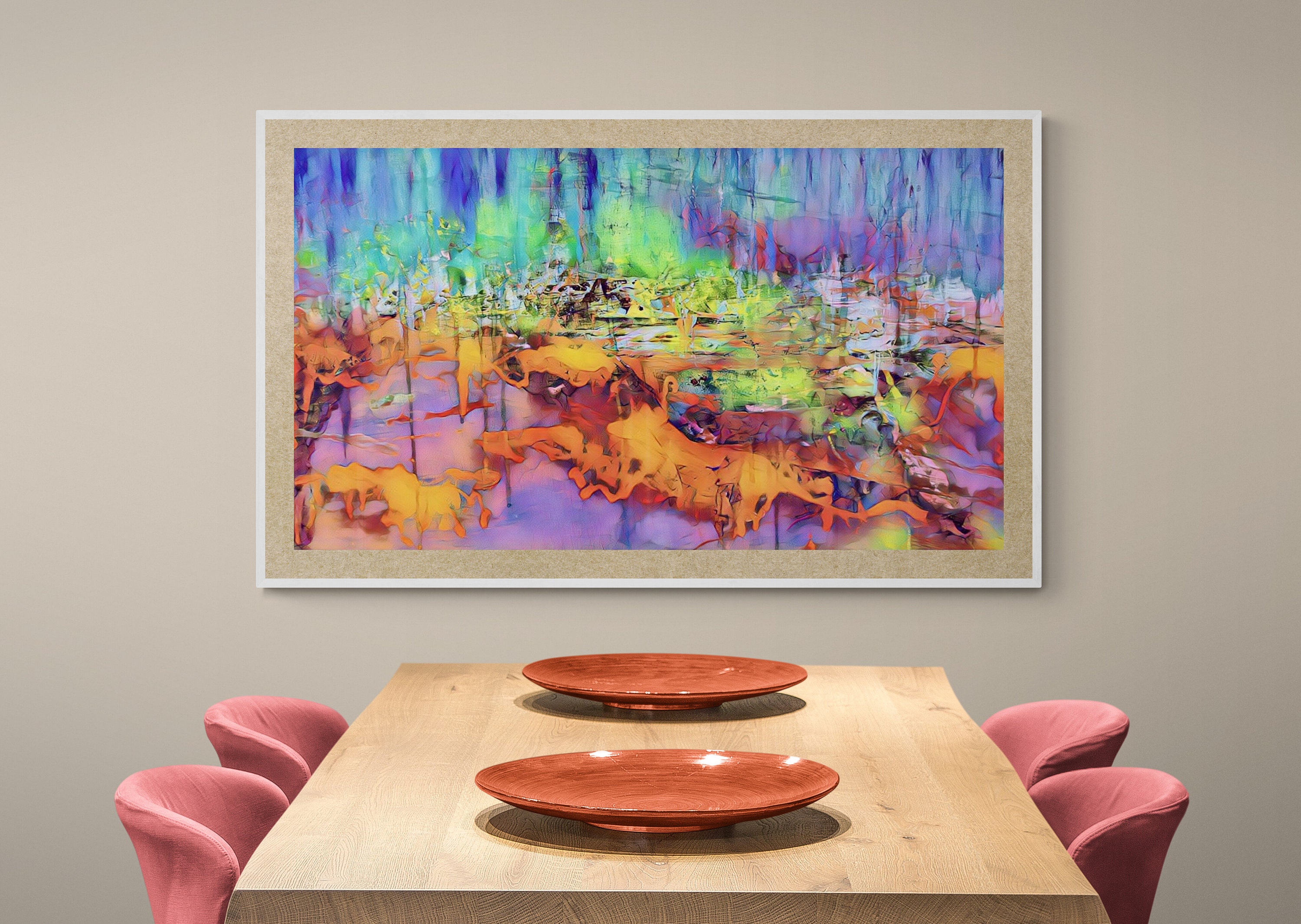 Original canvas art print fluid orange abstract wall art Etsy