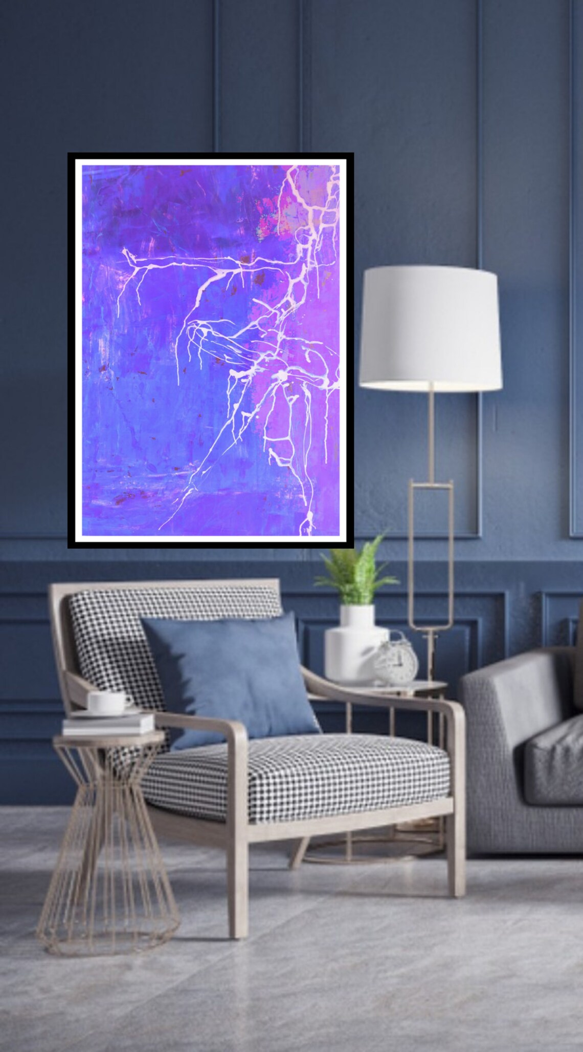 Large Blue art on canvas Living room art. original painting Etsy