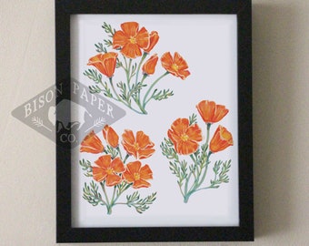 8x10 California Poppy Print, white bold digital print