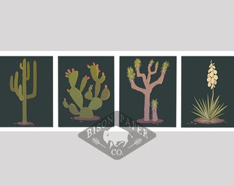 Set of 4 Desert Plant Prints, Saguaro, Yucca, Prickly Pear, and Joshua Tree