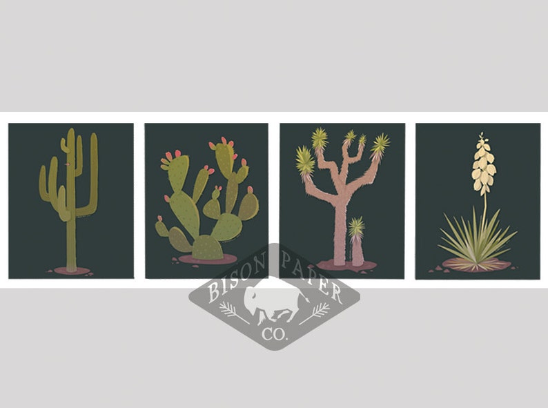 Prickly Pear Set of 4 Desert Plant Prints and Joshua Tree Saguaro Yucca