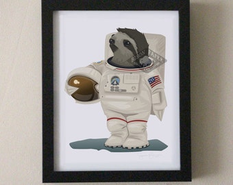 Cute Sloth Astronaut 8x10 Art Print