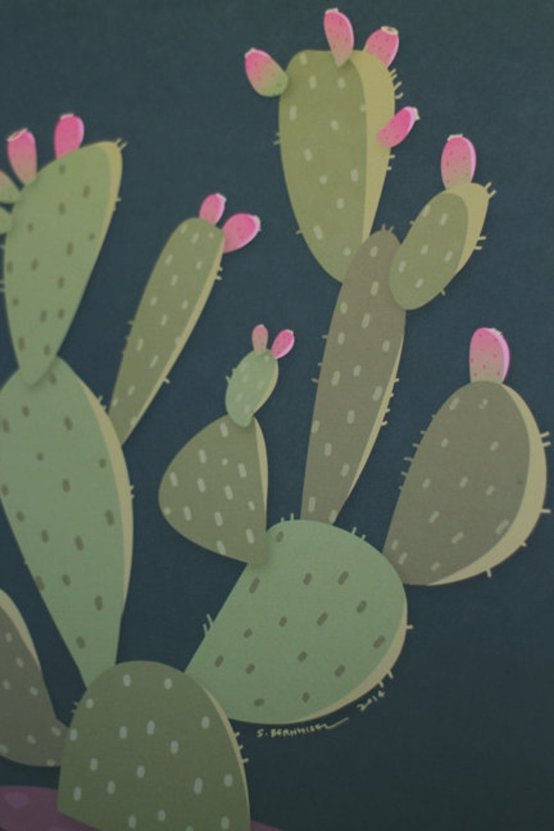 Modern Illustration Desert Prickly Pear Cactus Art Print - Etsy