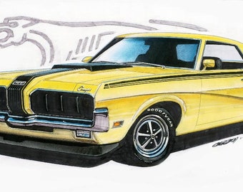 1970 Cougar Eliminator (yellow) 12x24 inch Art Print by Jim Gerdom