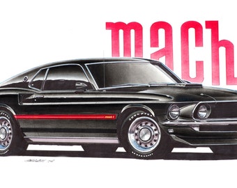 1969 Ford Mustang Mach 1 inch Art Print by Jim Gerdom