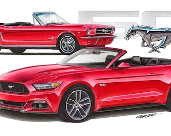 1965 / 2015 Mustang 50 12x24 inch Art Print by Jim Gerdom