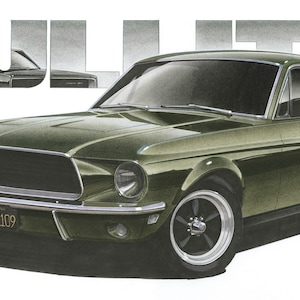 1968 Ford Mustang Steve McQueen Bullitt 12x24 and 20x40 inch Art Print by Jim Gerdom