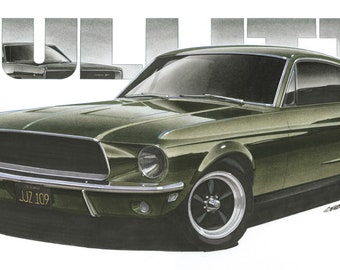 1968 Ford Mustang Steve McQueen Bullitt 12x24 and 20x40 inch Art Print by Jim Gerdom