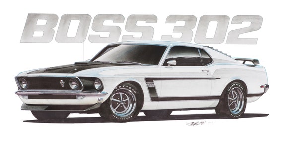 1969 Ford Mustang Boss 302 12x24 Inch Art Print By Jim Gerdom Etsy