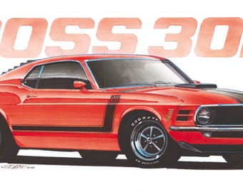 1970 Ford Mustang Boss 302 12x24 inch Art Print by Jim Gerdom