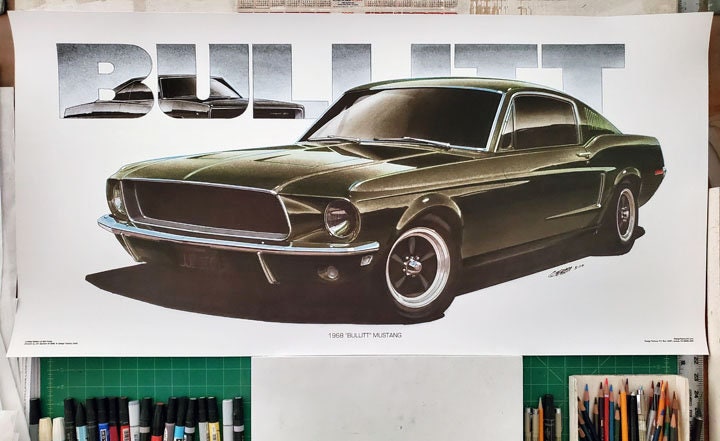1968 Ford Mustang Steve Mcqueen Bullitt 12x24 and 20x40 Inch Art Print ...