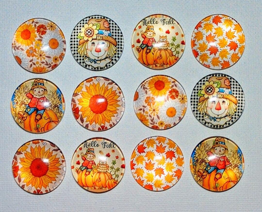 AUTUMN Magnet Set of Twelve One Inch Round Glass Dome *two of Each ...