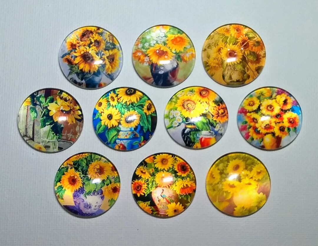 SUNFLOWER in Vases MAGNET SET of Ten One Inch Round Glass Dome - Etsy