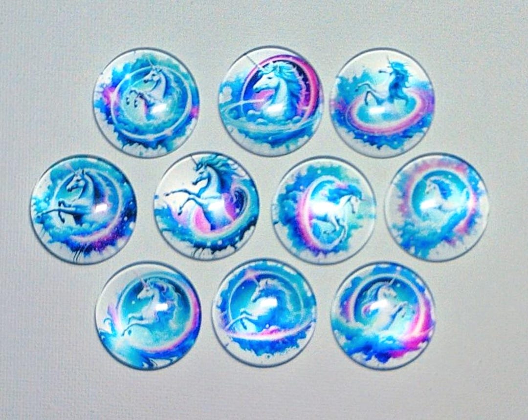 UNICORN Magnet Set of 10 One Inch Round Glass Dome *soft and Bright ...