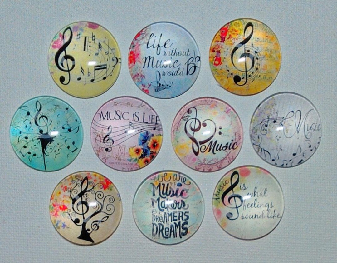 MUSIC MAGNET Set of 10 One Inch Round Glass Dome *soft and Bright ...