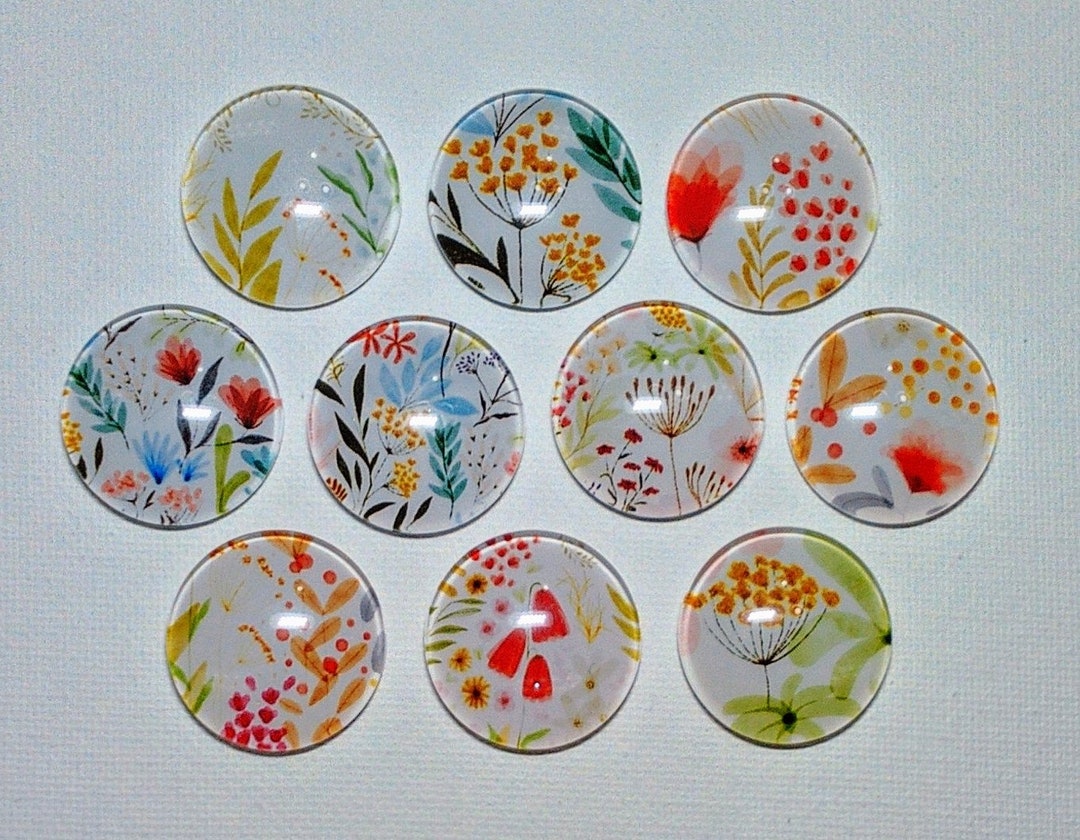 FLORAL Magnet Set of 10 One Inch Round Glass Dome *soft Watercolor ...