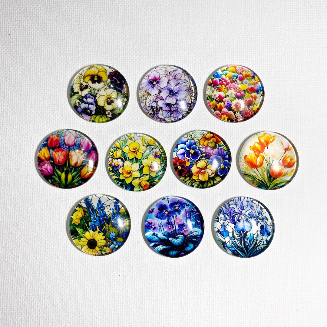 FLOWERS MAGNET Set of 10 One Inch Round Glass Dome - Etsy