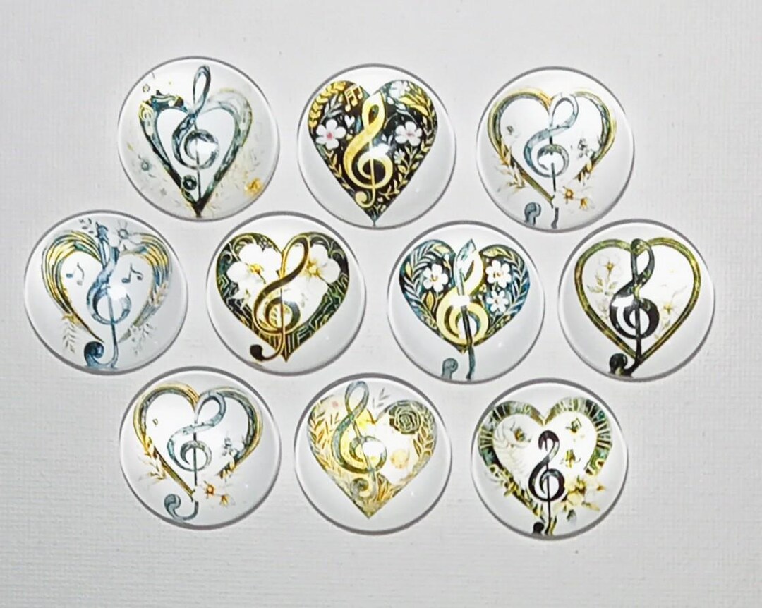 MUSIC HEARTS MAGNET Set of 10 One Inch Round Glass Dome - Etsy