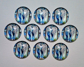 ELEPHANT MAGNET SET of Ten One Inch Round Glass Dome Elephant Lover Gift Birthday Mom Him Her Friend Relative Thanks *All SaME DeSIGN*