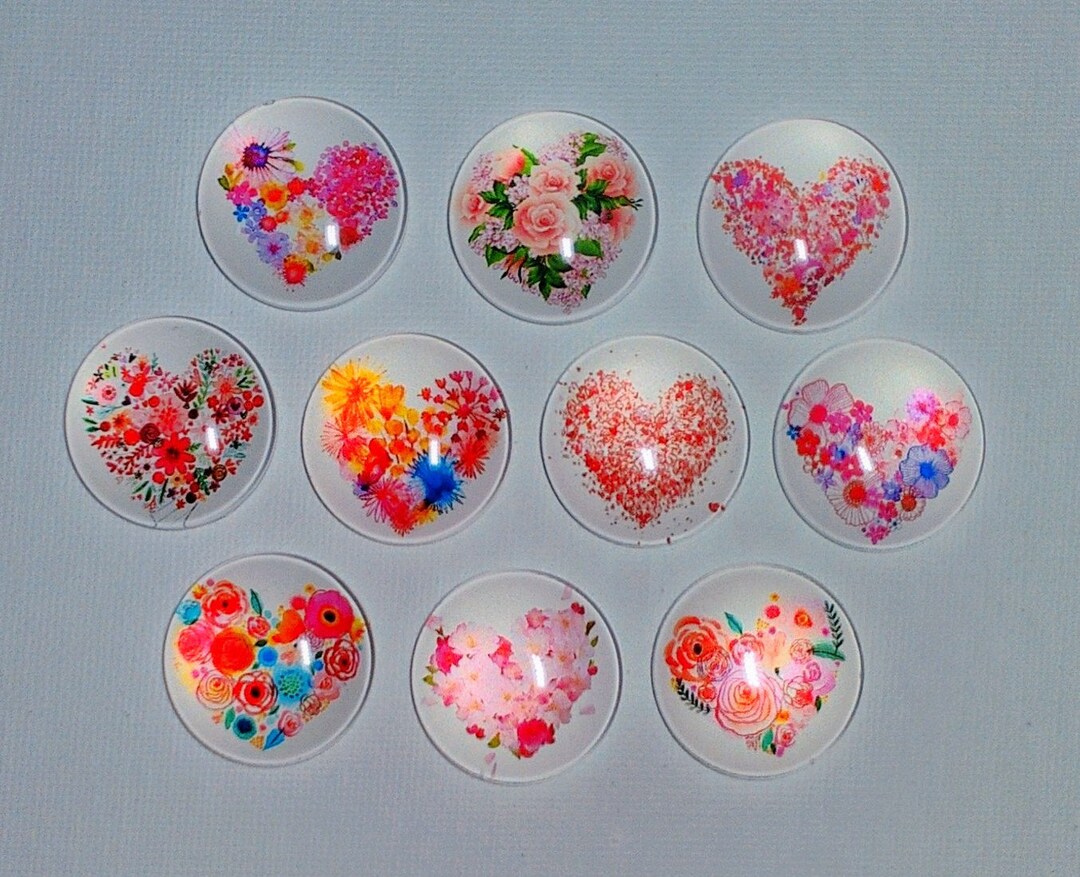 FLORAL HEARTS MAGNET Set of 10 One Inch Round Glass Dome - Etsy