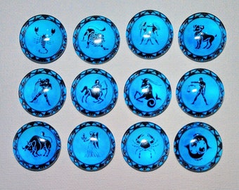 ZODIAC CONSTELLATIONS CELESTIAL Magnet Set of 12 One Inch Round Glass Dome Aries Pisces Gemini Virgo Scorpio Cancer Taurus Capricorn Leo