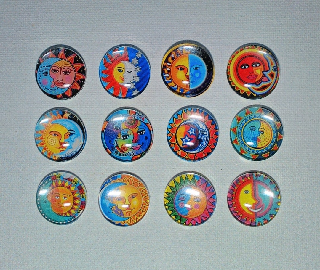 MOON SUN CELESTIAL Magnets Set of 12 One Inch Round Glass Dome - Etsy