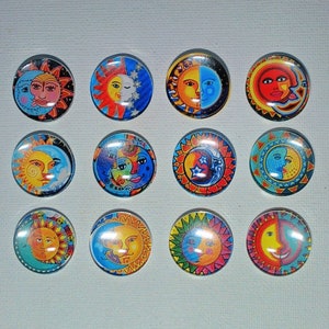 MOON SUN CELESTIAL Magnets Set of 12 One Inch Round Glass Dome Birthday Mom Dad Friend Relative She Shed Office Thanks ASTRoLOGICAL