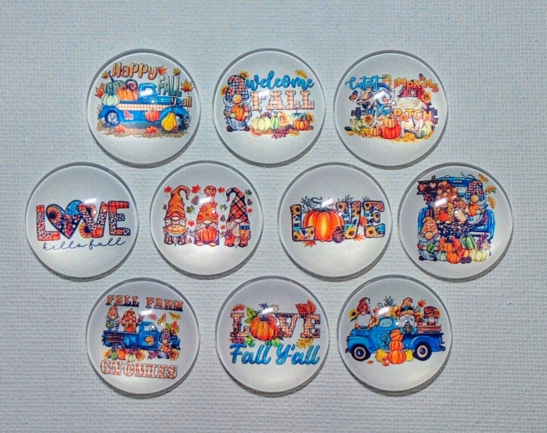 FALL Magnet Set of Ten One Inch Round Glass Dome *soft and Bright ...