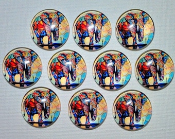 ELEPHANT MAGNET SET of Ten One Inch Round Glass Dome Elephant Lover Gift Birthday Mom Him Her Friend Relative Thanks *All SaME DeSIGN*