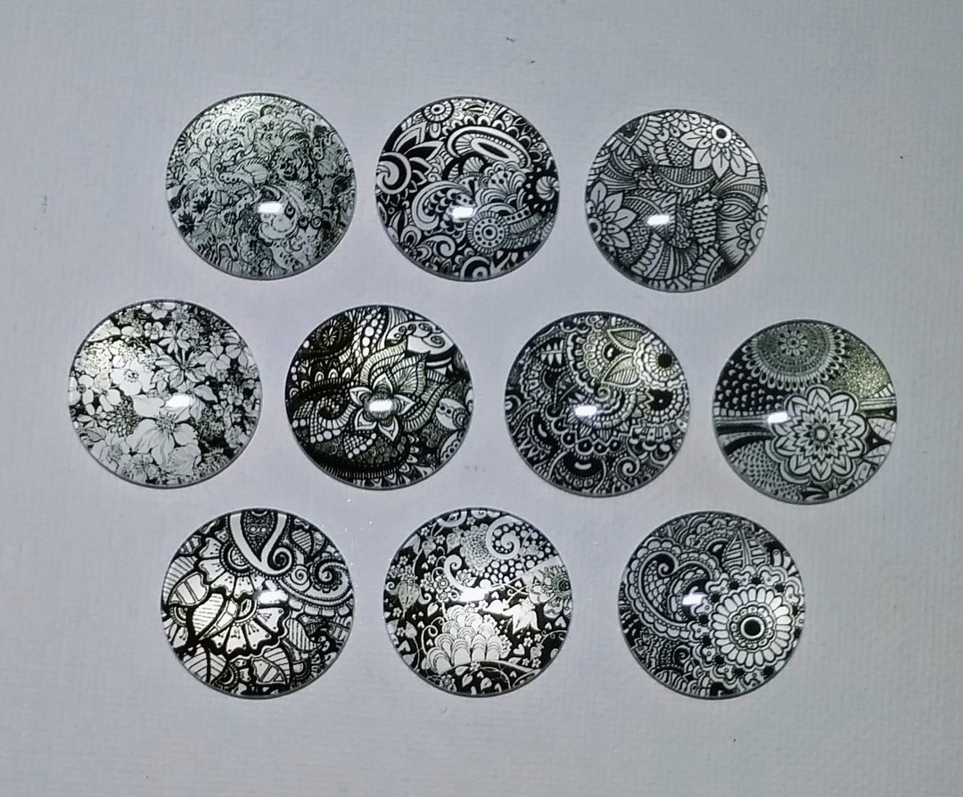 ZENTANGLE Black & White MAGNET SET of 10 One Inch Round Glass Dome - Etsy